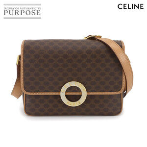 Celine Macadam Shoulder Bag Brown Leather Circle Logo
